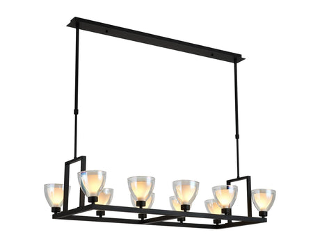 Lathen Rectangle Telescopic 10 Light Pendant Cone Glass Satin Black