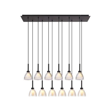 Lathen 2m Linear 12 Light Penant Cone Glass Satin Black