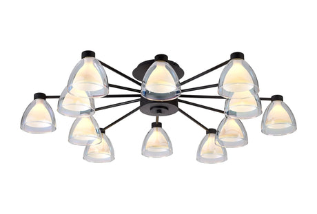 Lathen Semi Flush 12 Light Cone Glass Satin Black