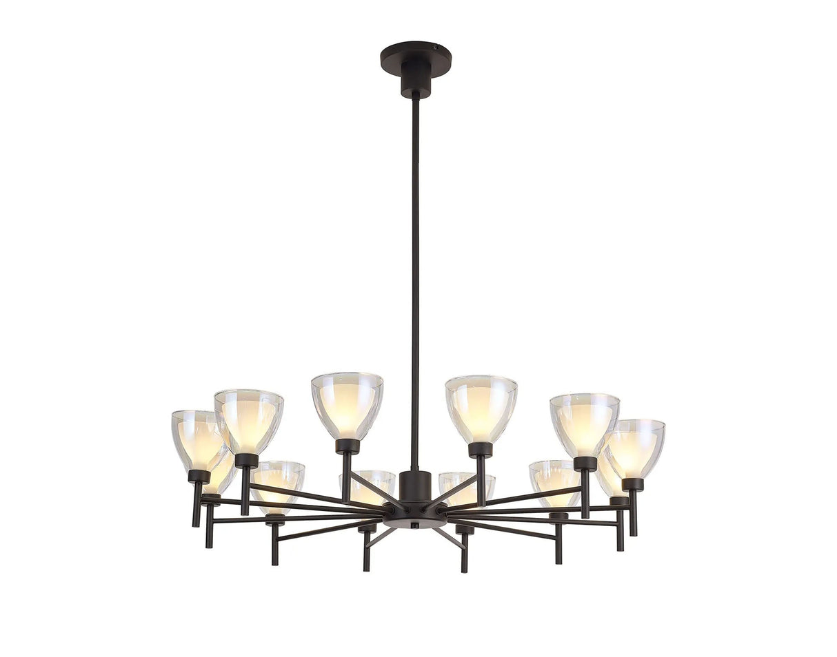 Lathen Telescopic 12 Light Pendant Cone Glass Satin Black