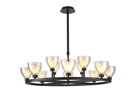Lathen Round Telescopic 8+4 Light Pendant Cone Glass Satin Black