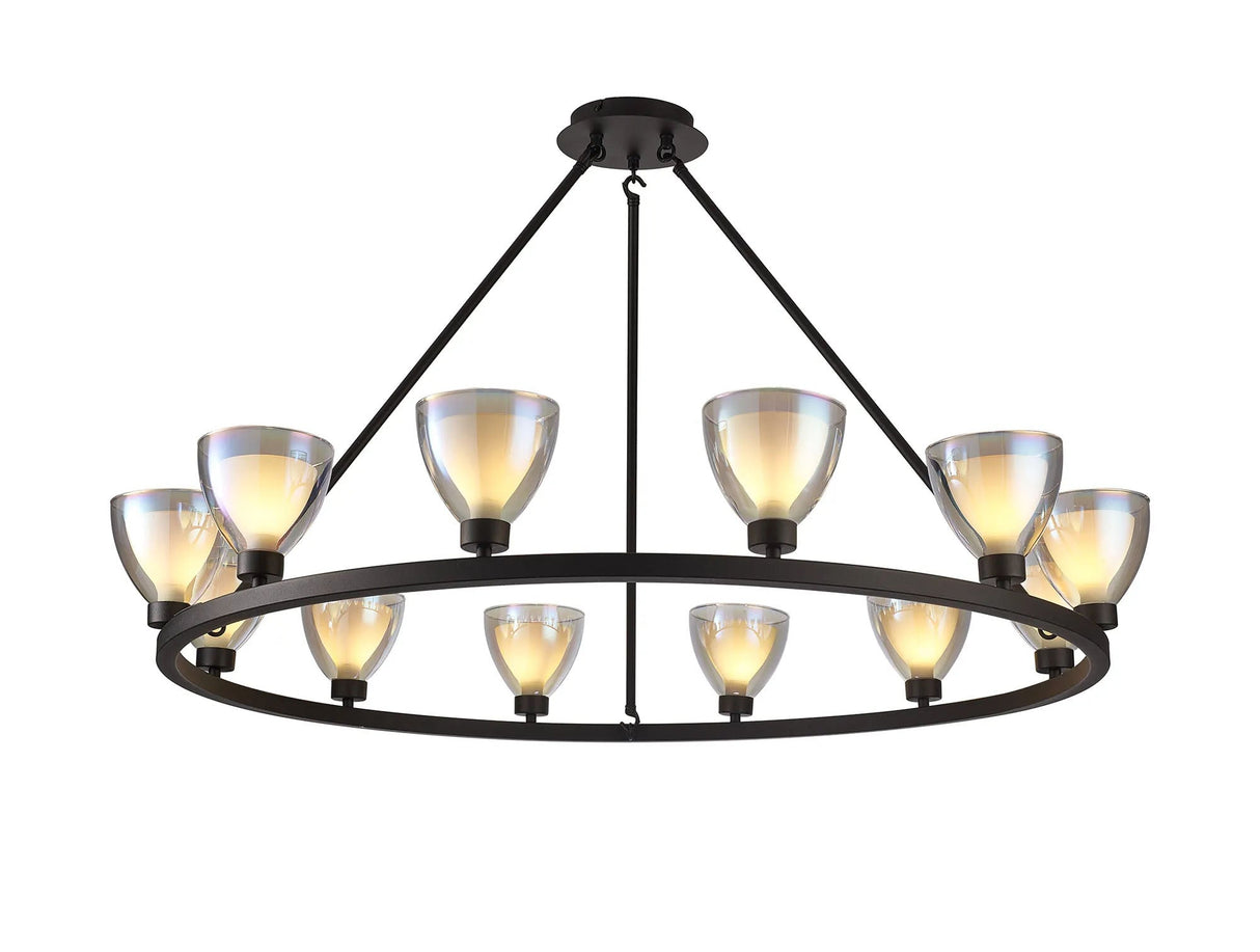 Lathen Round Fixed 12 Light Pendant Cone Glass Satin Black