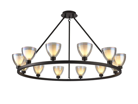 Lathen Round Fixed 12 Light Pendant Cone Glass Satin Black