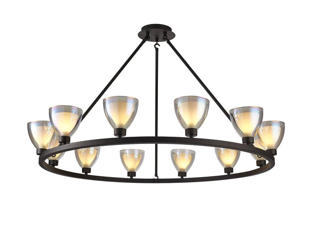 Lathen Round Fixed 12 Light Pendant Cone Glass Satin Black