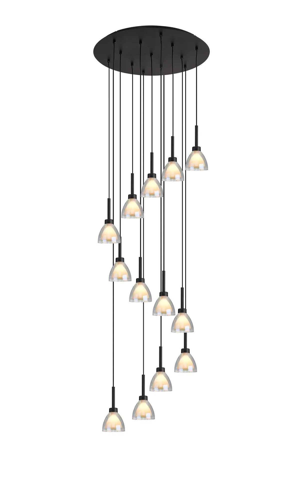 Lathen 2.5m Round 13 Light Pendant Cone Glass Satin Black