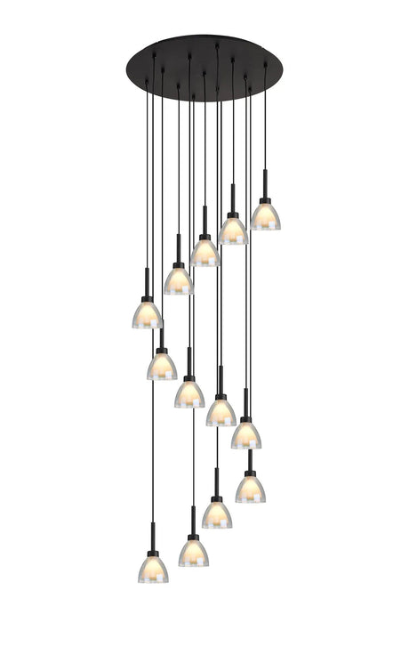 Lathen 2.5m Round 13 Light Pendant Cone Glass Satin Black