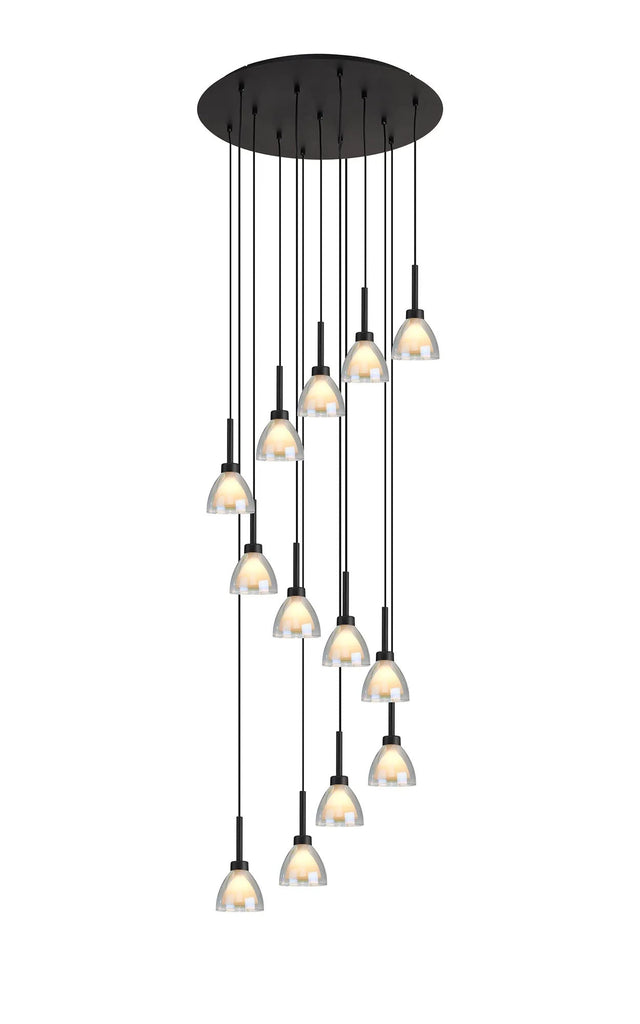 Lathen 2.5m Round 13 Light Pendant Cone Glass Satin Black