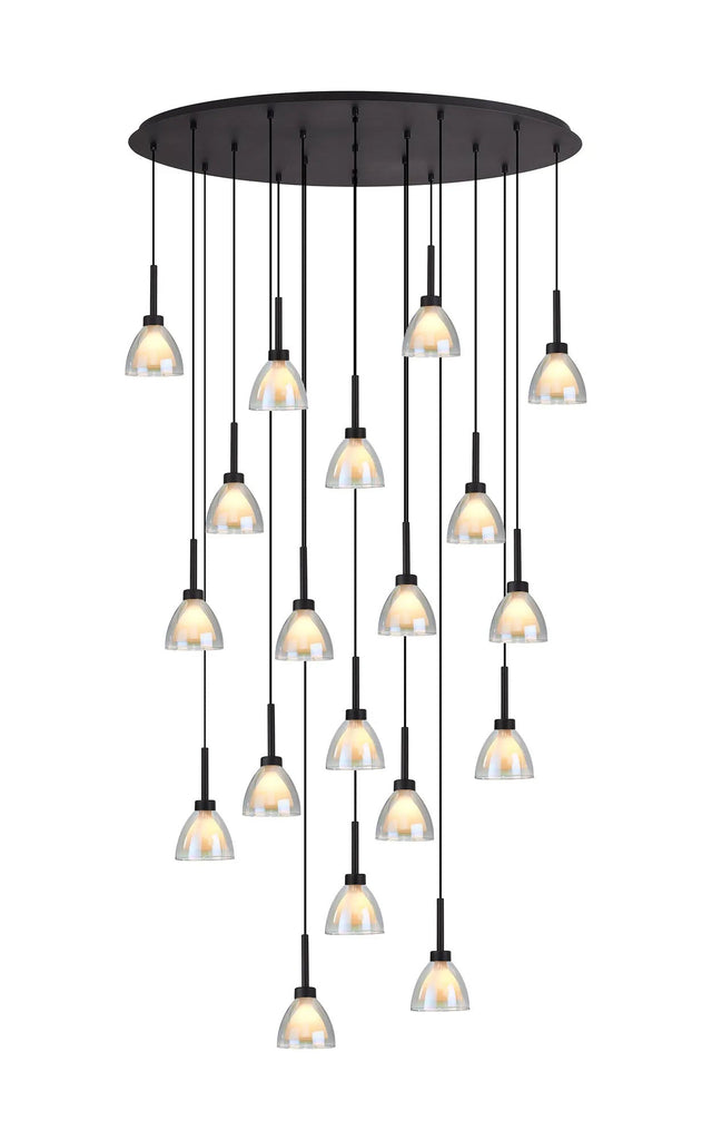 Lathen 2M Oval 19 Light Pendant Cone Glass Satin Black