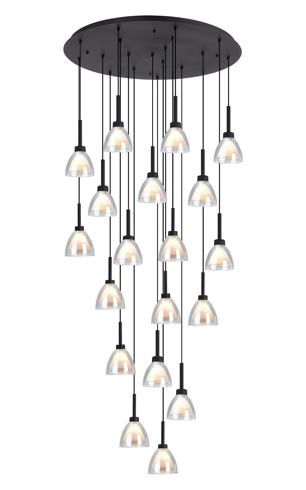 Lathen 3.5m Round 19 Light Pendant Cone Glass Satin Black