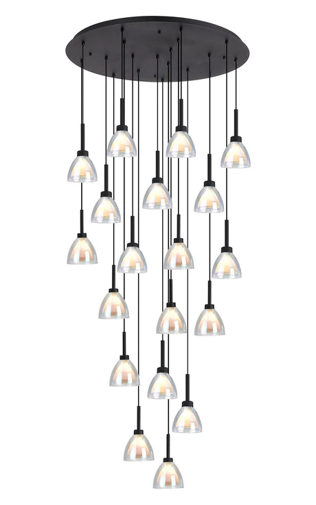Lathen 3.5m Round 19 Light Pendant Cone Glass Satin Black