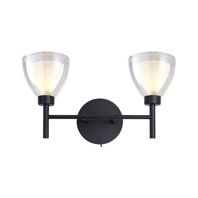 Lathen Switched Wall Lamp 2 Light Cone Glass Satin Black