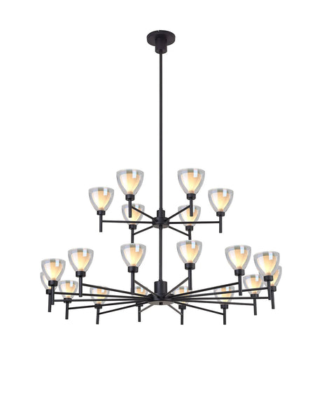 Lathen 2-Tier pendant 20 Light Cone Glass Satin Black