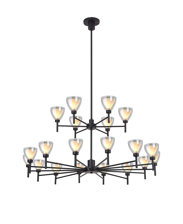 Lathen 2-Tier pendant 20 Light Cone Glass Satin Black