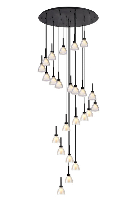 Lathen 5m Round 24 Light Pendant Cone Glass Satin Black