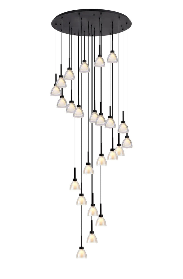 Lathen 5m Round 24 Light Pendant Cone Glass Satin Black