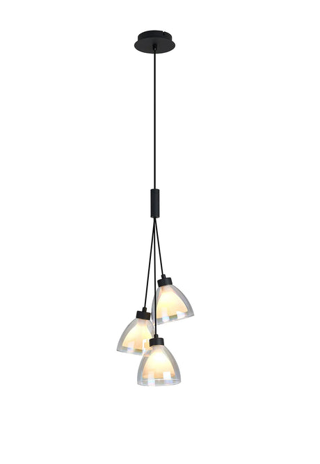 Lathen 2m Drop Cluster 3 Light Pendant Cone Glass Satin Black