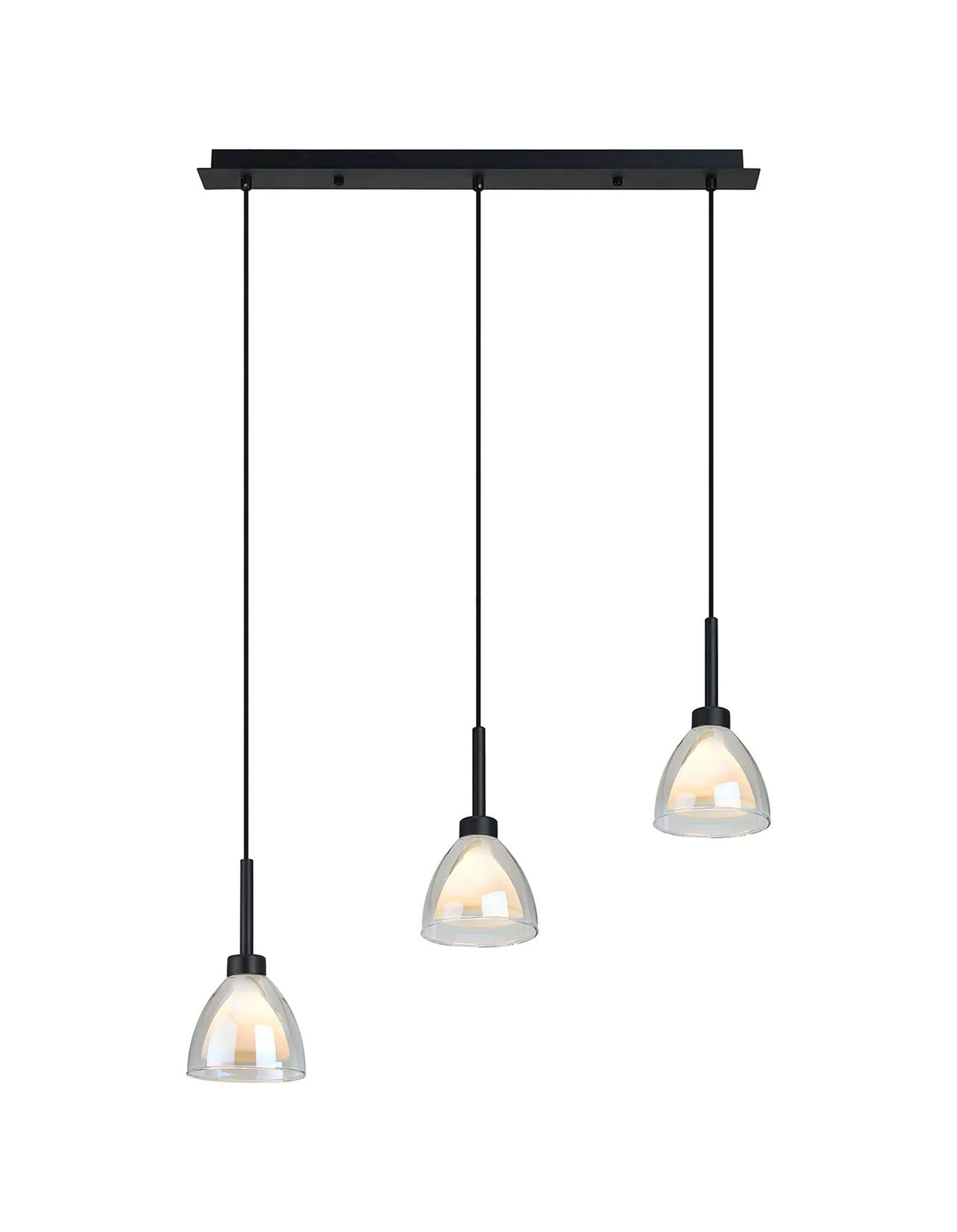 Lathen 2m Linear 3 Light Pendant Cone Glass Satin Black