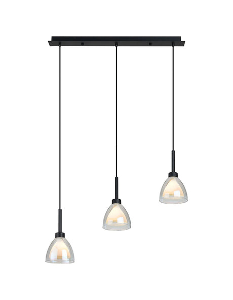 Lathen 2m Linear 3 Light Pendant Cone Glass Satin Black