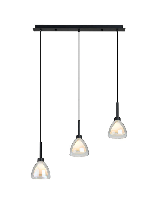 Lathen 2m Linear 3 Light Pendant Cone Glass Satin Black