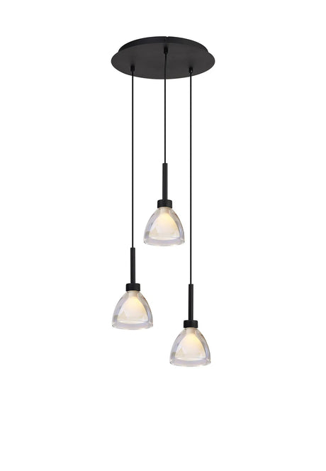 Lathen 2m Round 3 Light Pendant Cone Glass Satin Black
