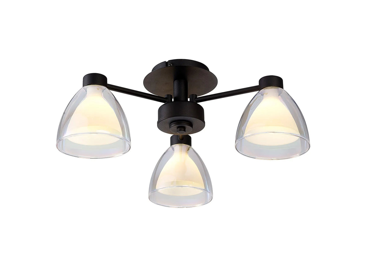 Lathen Semi Flush 3 Light Cone Glass Satin Black
