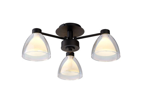 Lathen Semi Flush 3 Light Cone Glass Satin Black