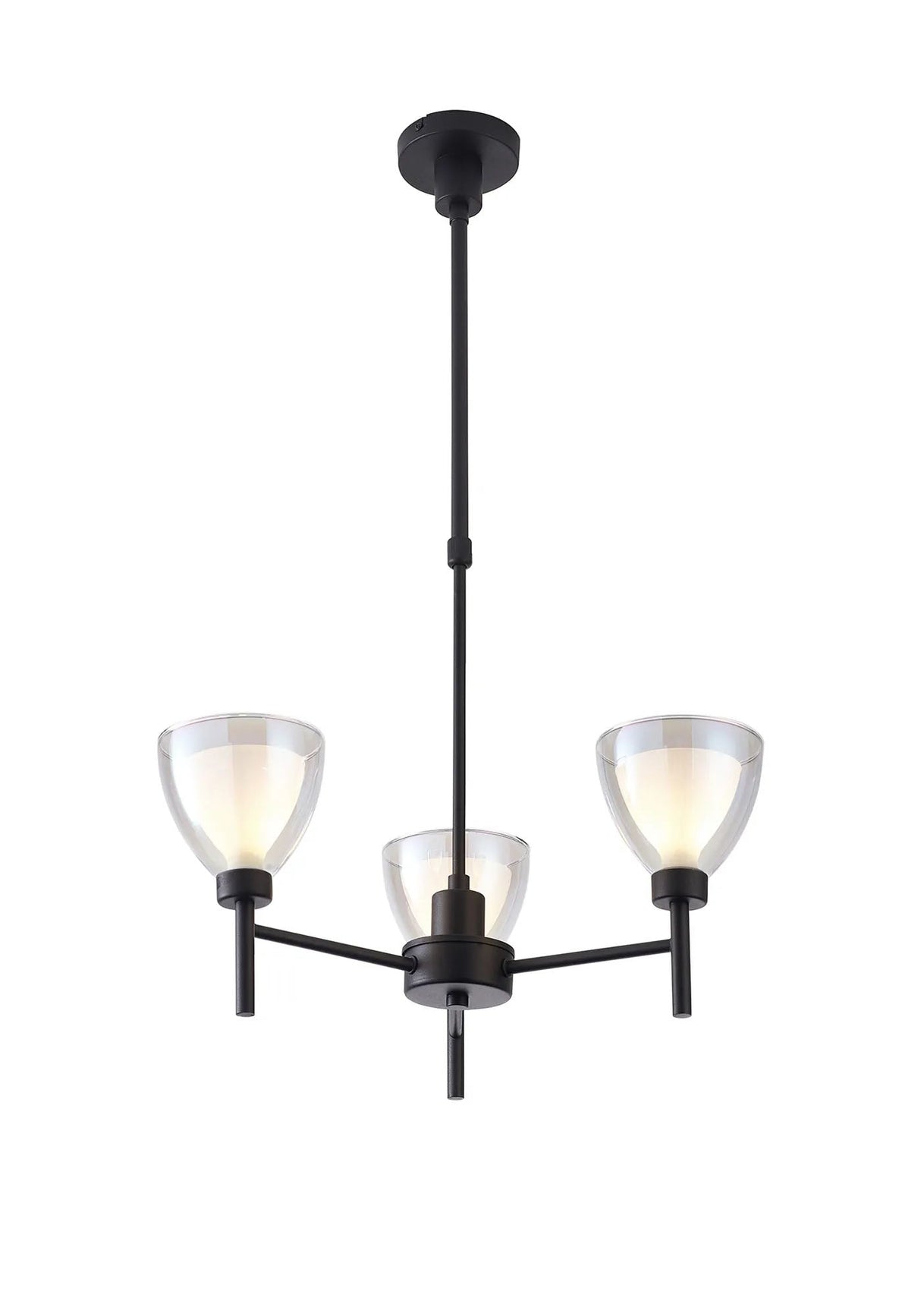 Lathen Telescopic 3 Light Pendant Cone Glass Satin Black