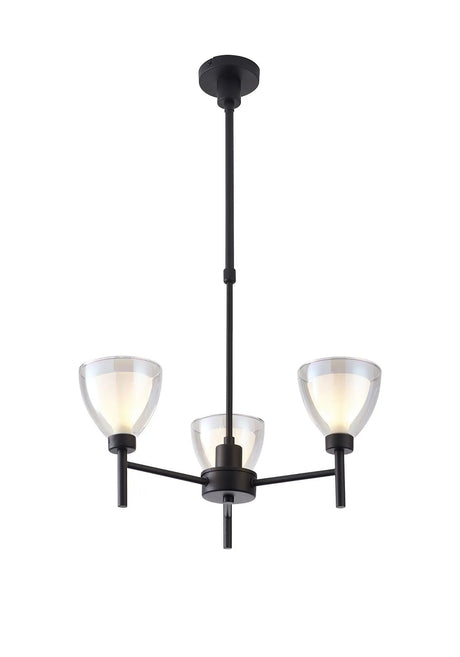 Lathen Telescopic 3 Light Pendant Cone Glass Satin Black