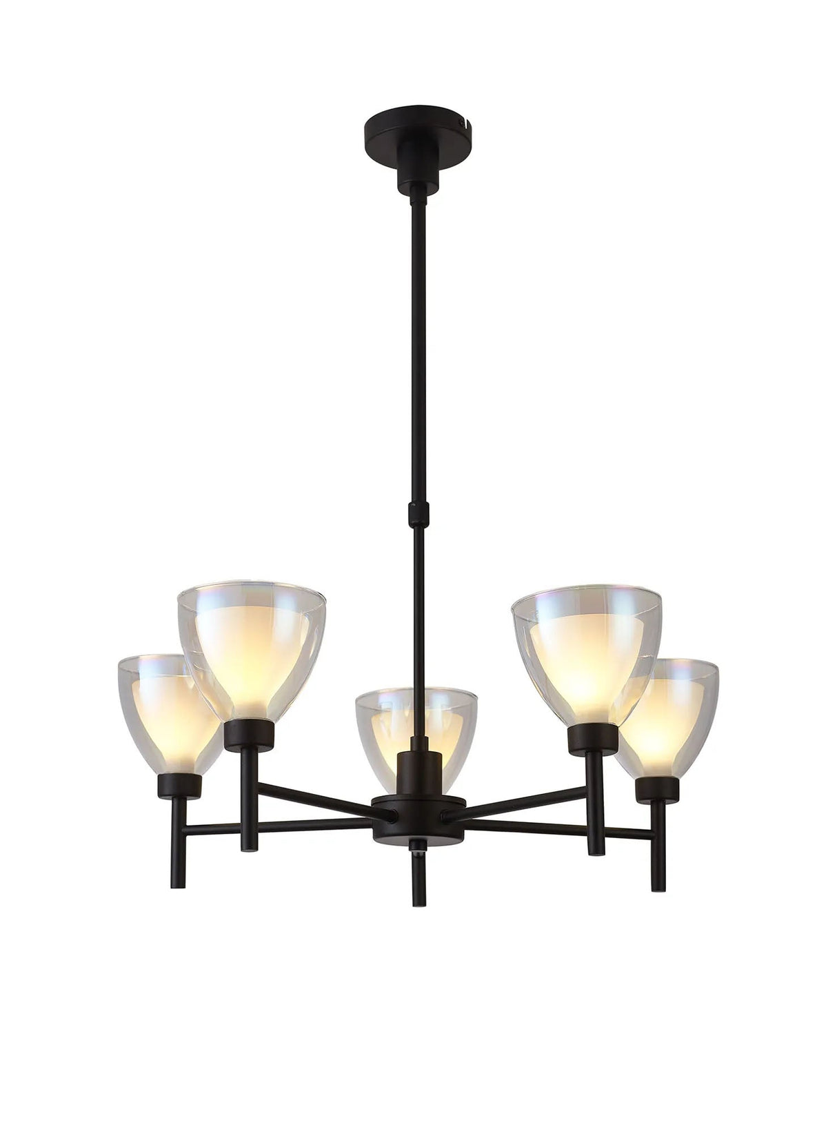 Lathen Telescopic 5 Light Pendant Cone Glass Satin Black