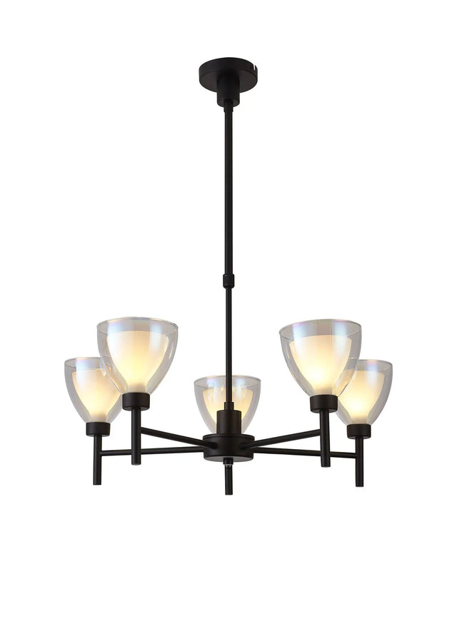 Lathen Telescopic 5 Light Pendant Cone Glass Satin Black