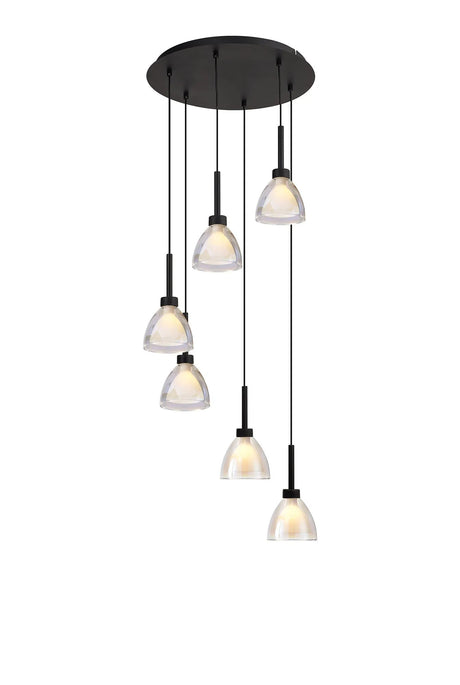 Lathen 2.5m Round 6 Light Pendant Cone Glass Satin Black