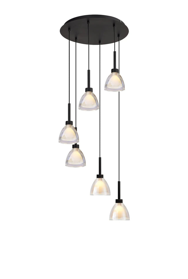 Lathen 2.5m Round 6 Light Pendant Cone Glass Satin Black