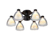 Lathen Semi Flush 6 Light Cone Glass Satin Black