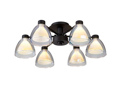 Lathen Semi Flush 6 Light Cone Glass Satin Black
