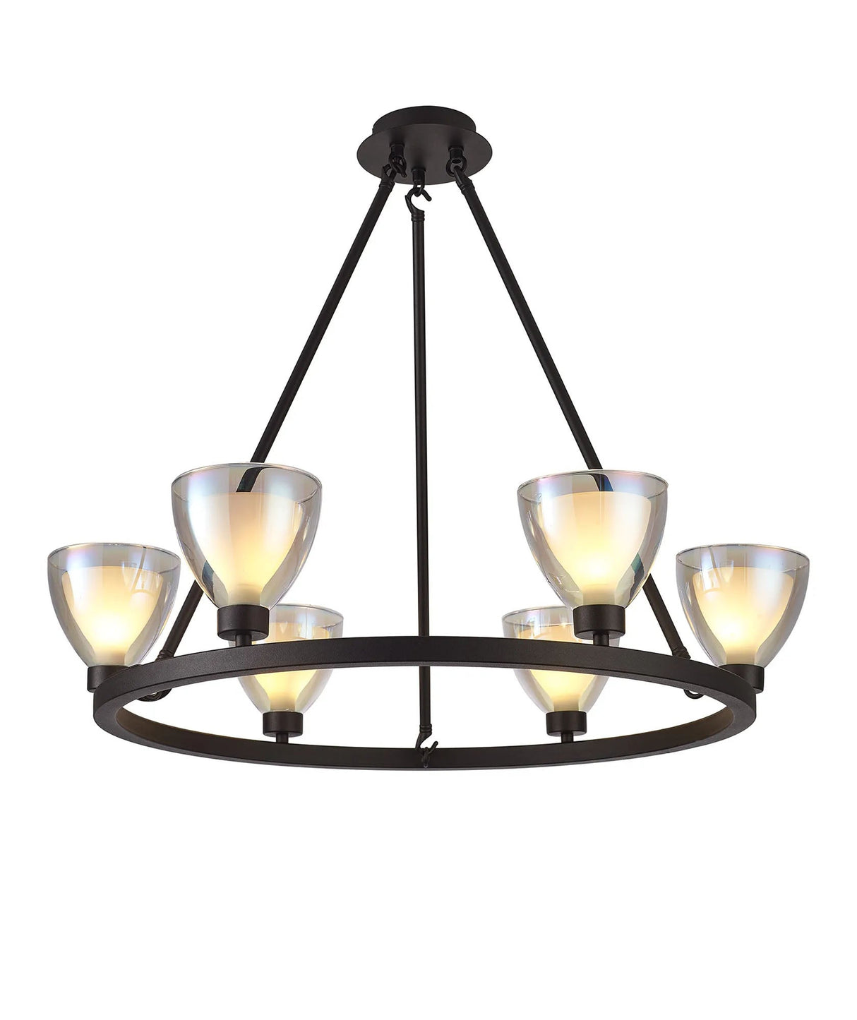 Lathen Round Fixed 6 Light Pendant Cone Glass Satin Black