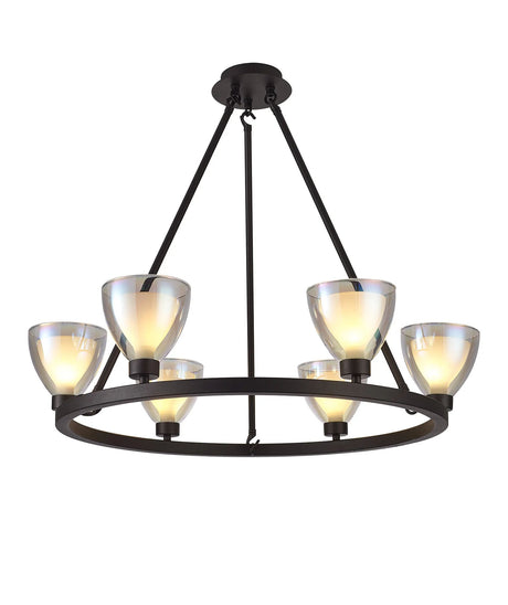 Lathen Round Fixed 6 Light Pendant Cone Glass Satin Black