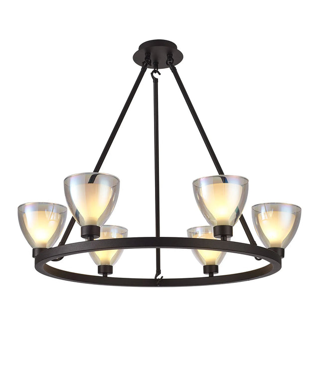 Lathen Round Fixed 6 Light Pendant Cone Glass Satin Black