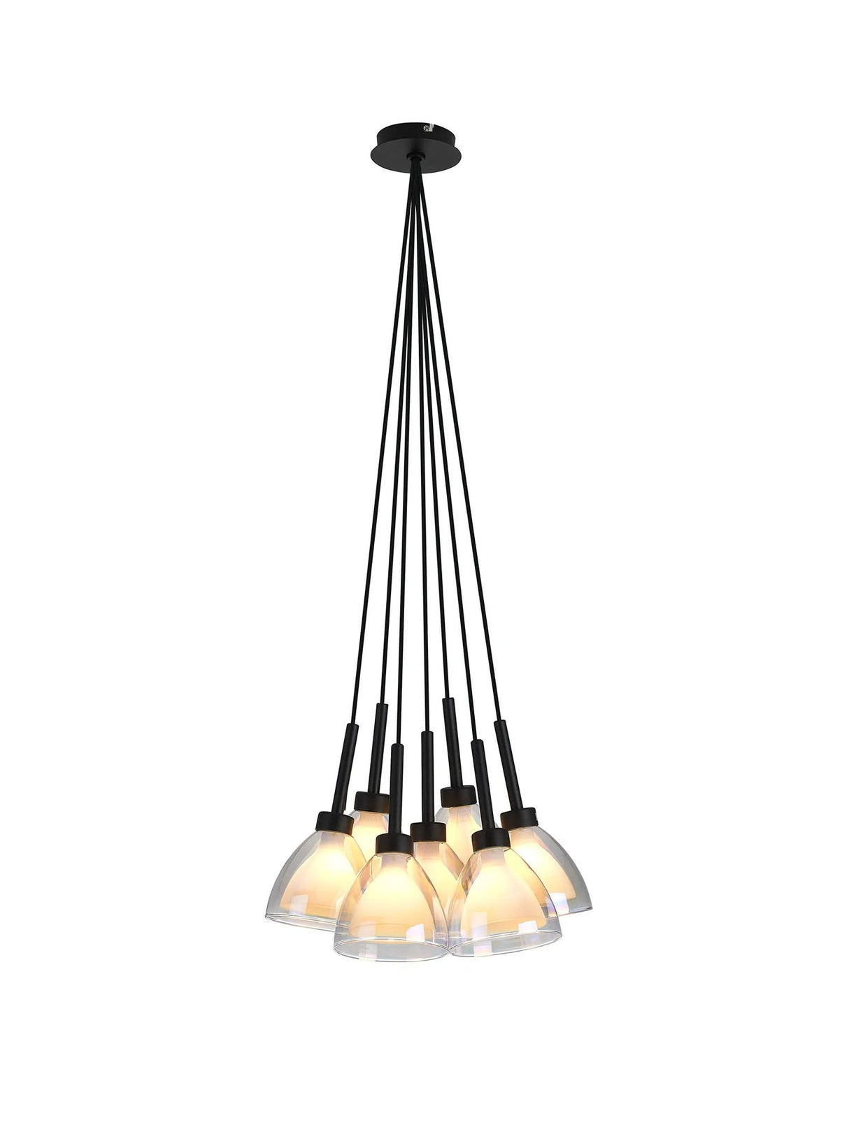 Lathen 1.5m Cluster Pendant Curved Cone Glass Satin Black/Iridescent