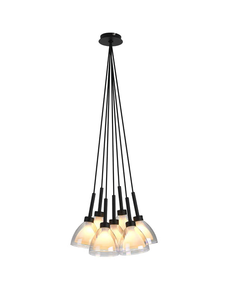Lathen 1.5m Cluster Pendant Curved Cone Glass Satin Black/Iridescent