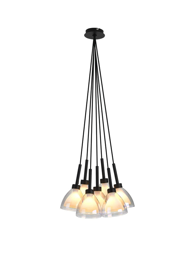 Lathen 1.5m Cluster Pendant Curved Cone Glass Satin Black/Iridescent