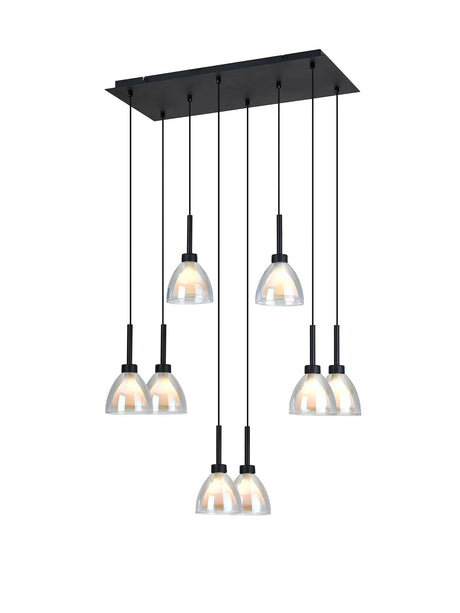 Lathen 2m Rectangle 8 Light Pendant Cone Glass Satin Black