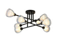 Lathen Crossed Arm Semi Flush 8 Light Cone Glass Satin Black