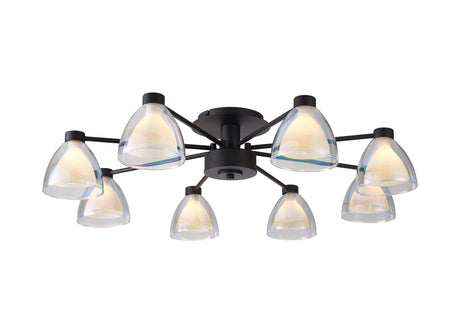 Lathen Semi Flush 8 Light Cone Glass Satin Black