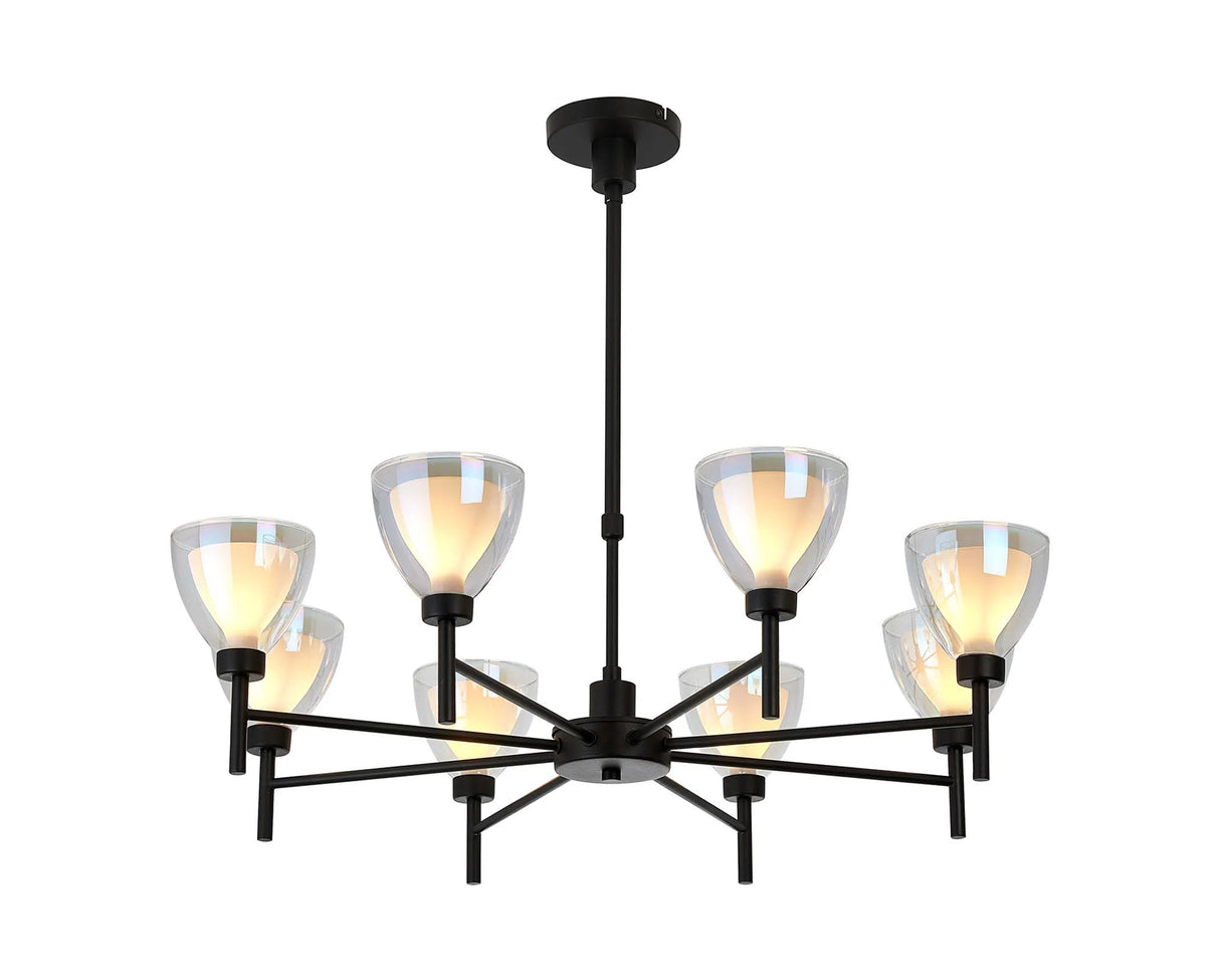 Lathen Telescopic 8 Light Pendant Cone Glass Satin Black