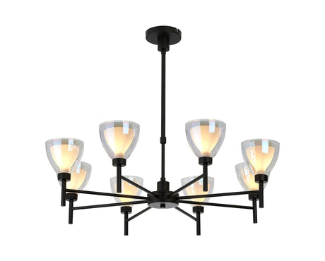 Lathen Telescopic 8 Light Pendant Cone Glass Satin Black