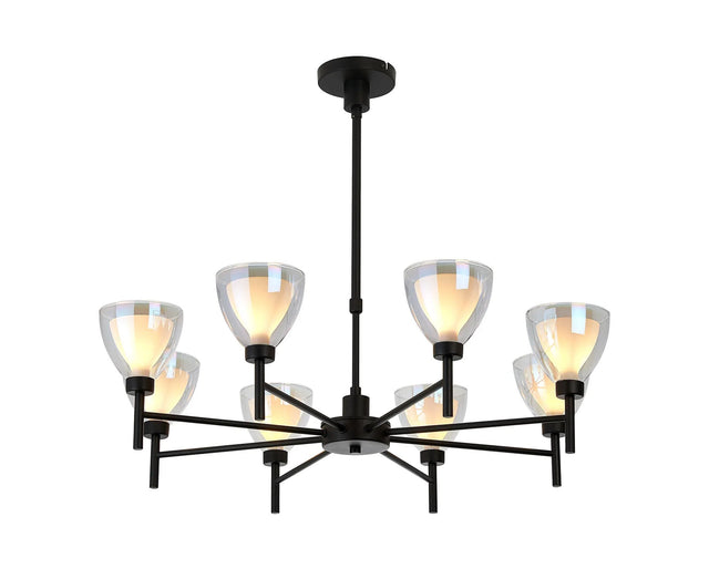Lathen Telescopic 8 Light Pendant Cone Glass Satin Black