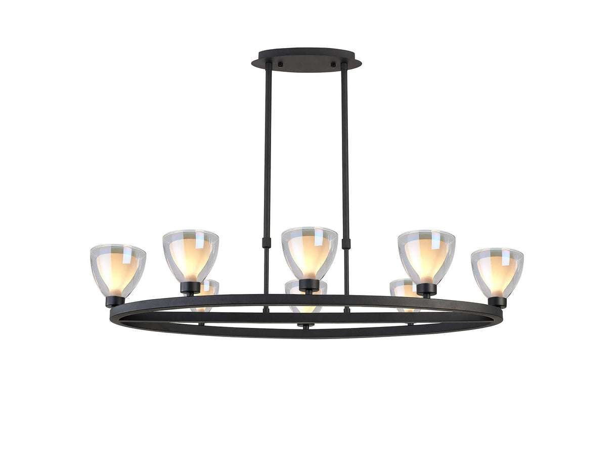 Lathen Oval Telescopic 8 Light Pendant Cone Glass Satin Black