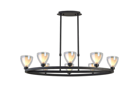 Lathen Oval Telescopic 8 Light Pendant Cone Glass Satin Black