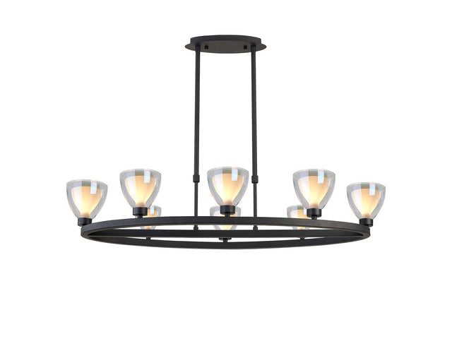 Lathen Oval Telescopic 8 Light Pendant Cone Glass Satin Black