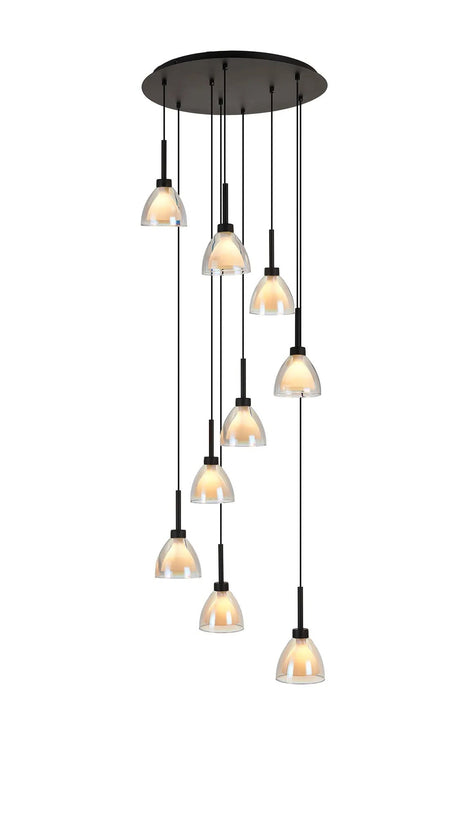 Lathen 2.5m Round 9 Light Pendant Cone Glass Satin Black